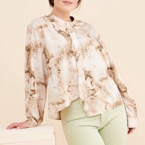 Anthropology top Elegant Marble Print Blouse high low